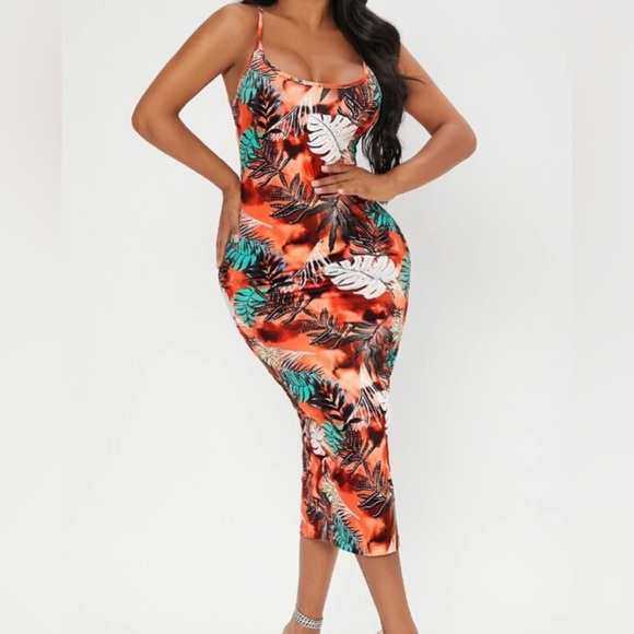 NWOT Tropical Print Tie Dye Bodycon Dress - Picture 4 of 4